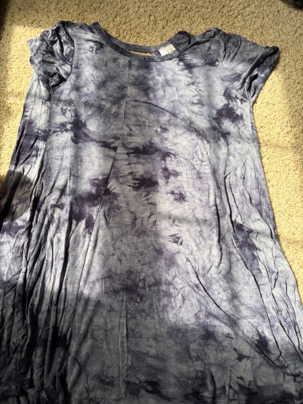Tie-Dye Short Sleeve Tunic Top - Blue Gray